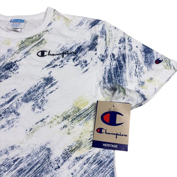 Champion Heritage Heavyweight Cotton T-Shirt With Blue & Yellow Brushstroke M. - Picture 4 of 10